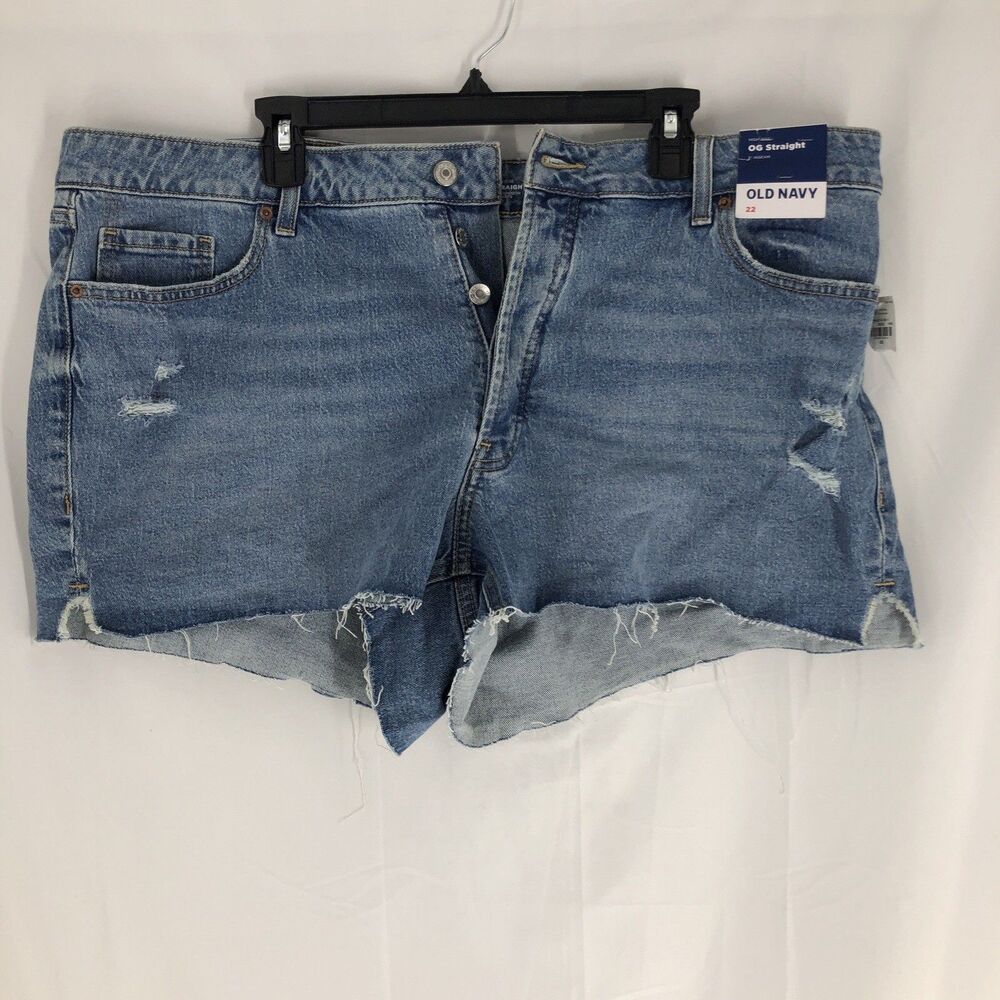 Old Navy Womens Button Fly OG Straight High Rise Shorts Size 22 Blue w Pockets